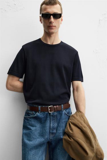 REGULAR FIT KNITTED T-SHIRT - Navy blue by Zara