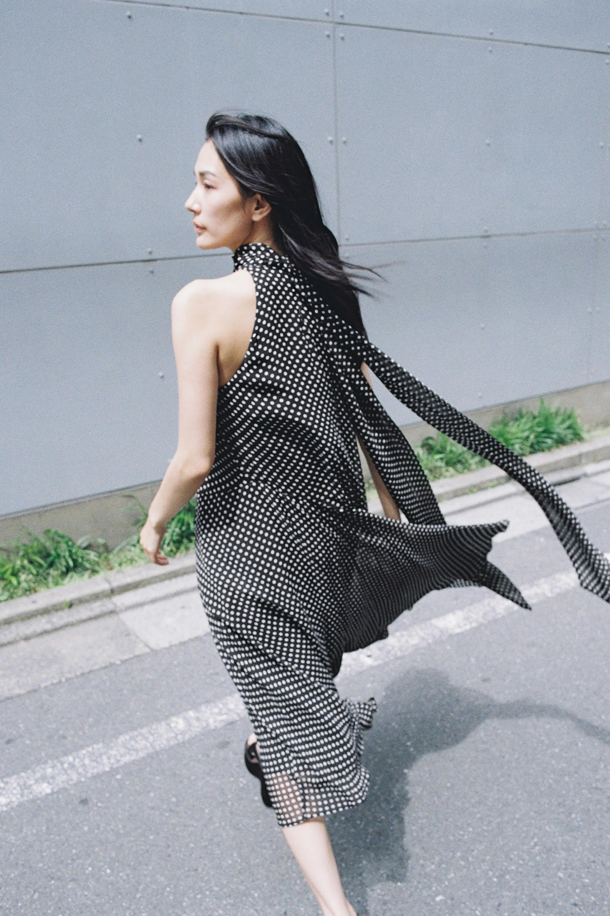 ZW COLLECTION ホルターネック ドット柄ワンピース - ブラック