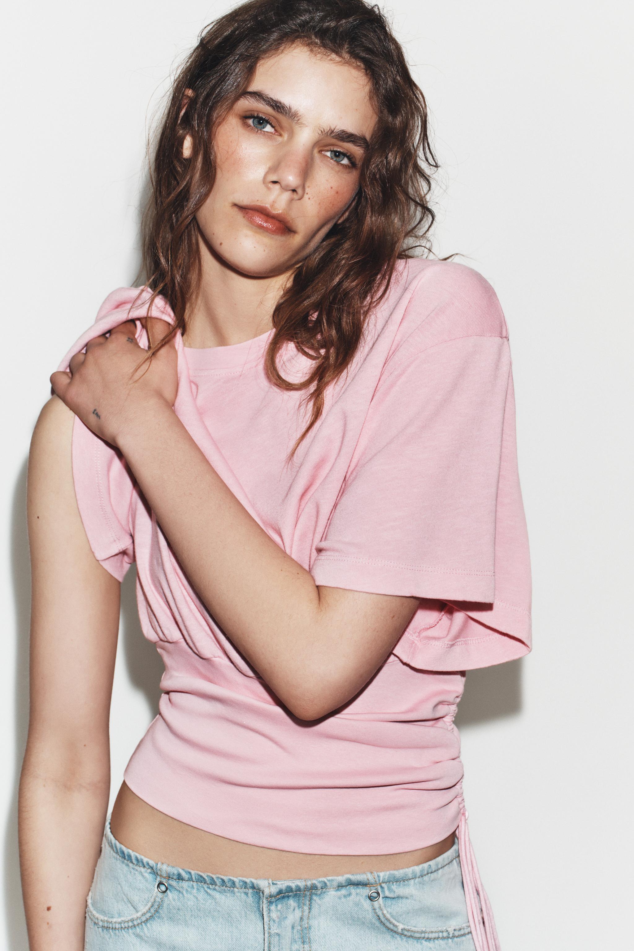 SLUB KNIT TOP WITH SASH — Pink