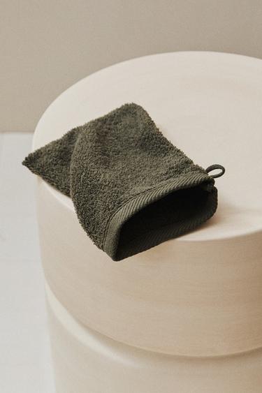 COTTON TERRY BATH MITT — Dark green 1