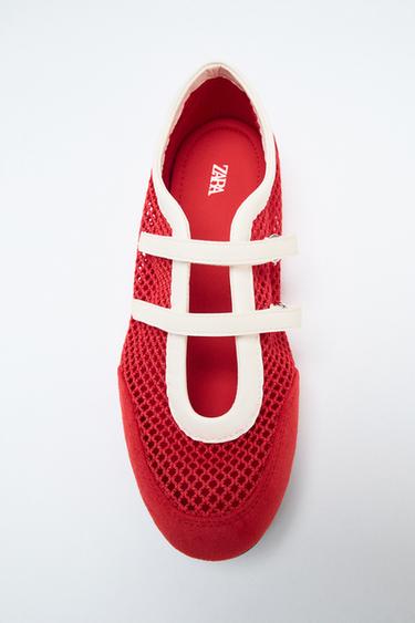 Zara MESH SNEAKER BALLET FLATS - Red