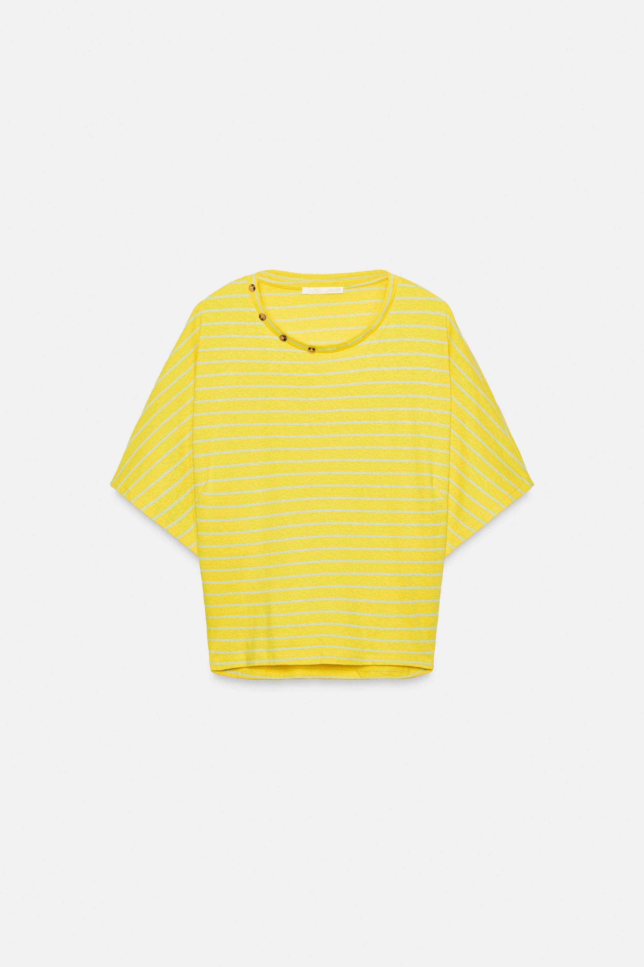 Женские футболки Zara COTTON-LINEN STRIPED T-SHIRT — фото 5