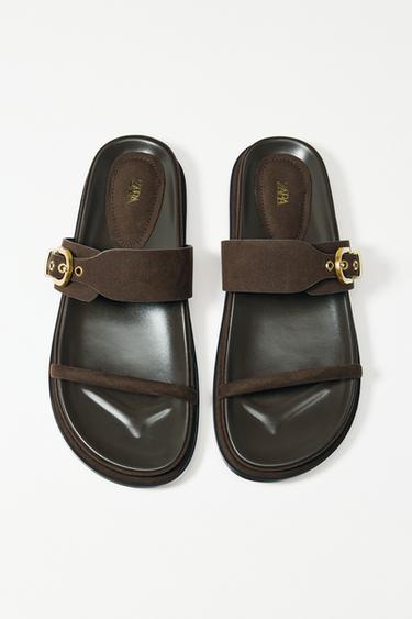 SANDÁLIA COM FIVELA - Marrom-chocolate da Zara