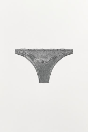 Zara POINTELLE LACE PANTIES - Gray marl