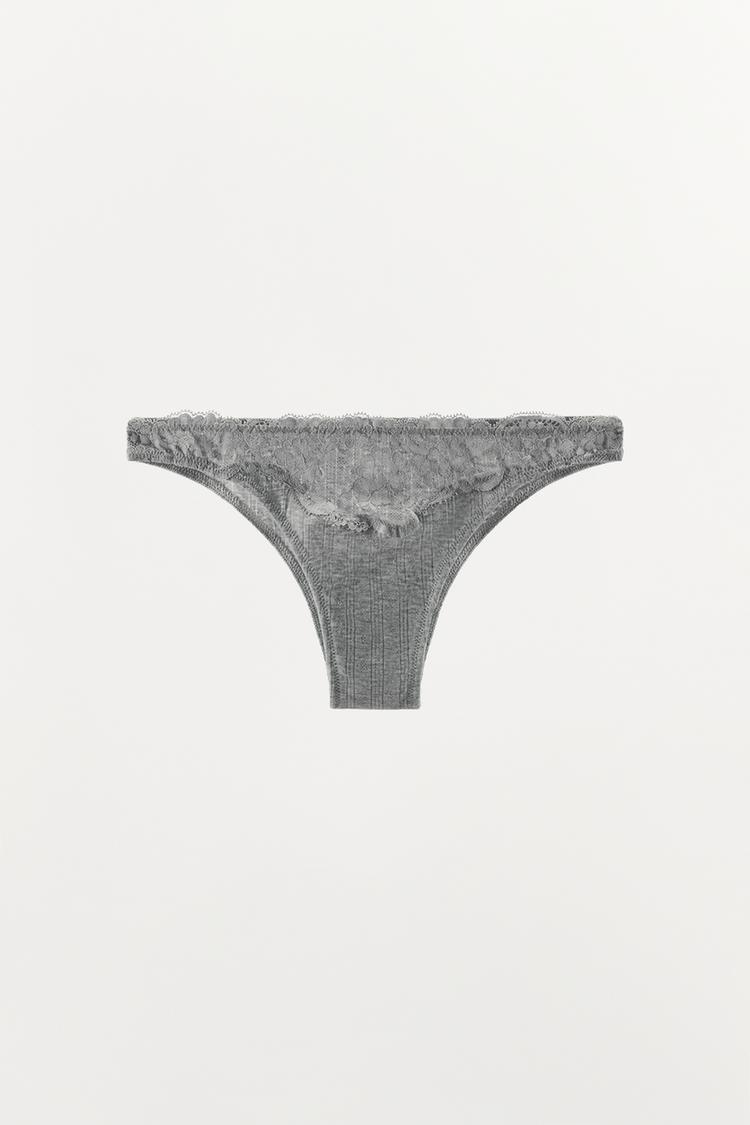 POINTELLE LACE PANTIES — Gray marl