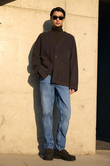 Zara TEXTURED RELAXED FIT開襟衫 - 深棕色