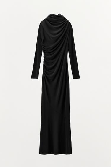 MULTIPOSITION COLLAR VISCOSE BLEND DRESS - Black by Zara - Image 6