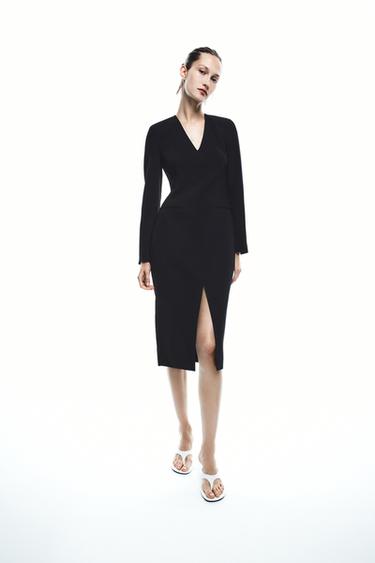 Zara V-NECK DRESS ZW COLLECTION - Black