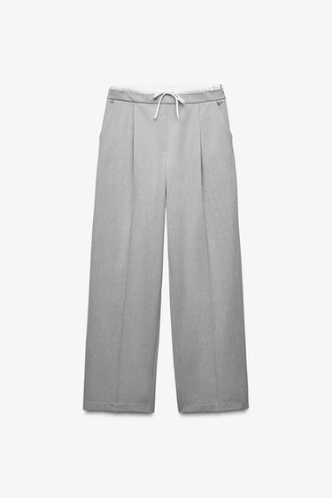 WIDE-LEG TROUSERS WITH DOUBLE WAISTBAND - Grey by Zara