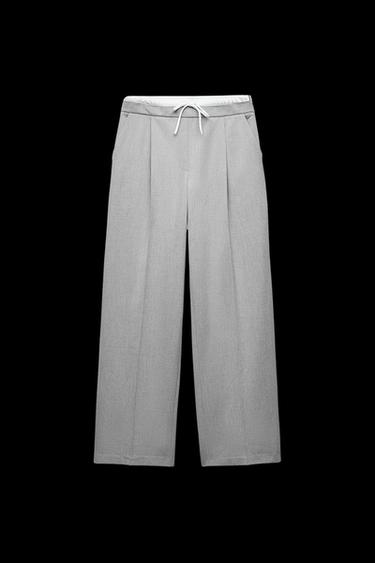 PANTALÓN ANCHO CINTURA DOBLE - Gris de Zara - Imagen 0