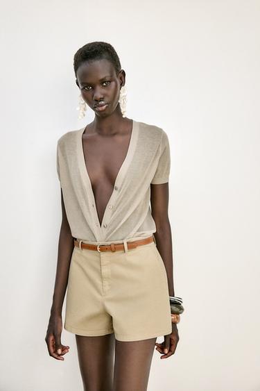 BELTED DARTED BERMUDA SHORTS - Light camel by Zara