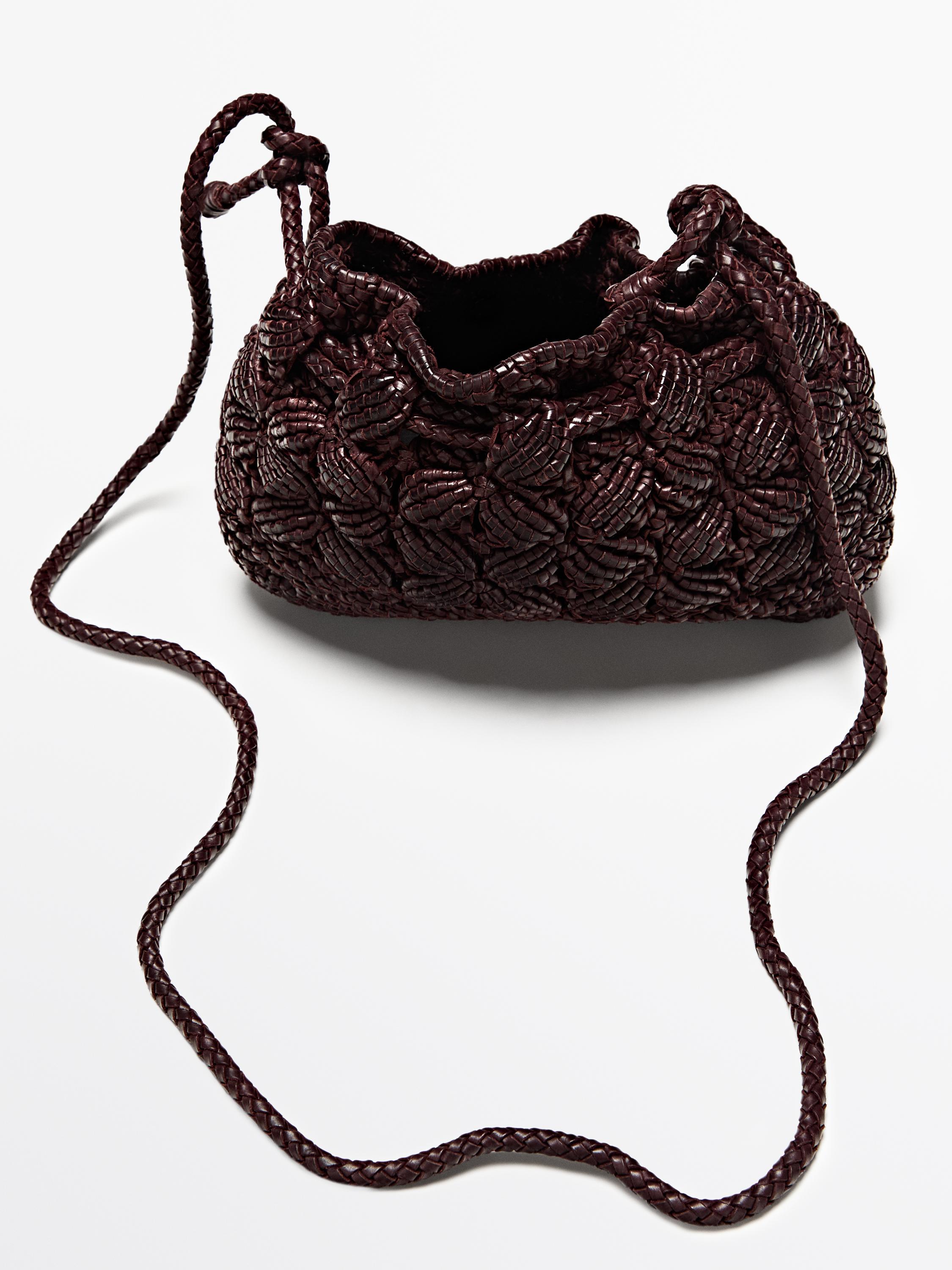 Sac pochette macramé en cuir nappa