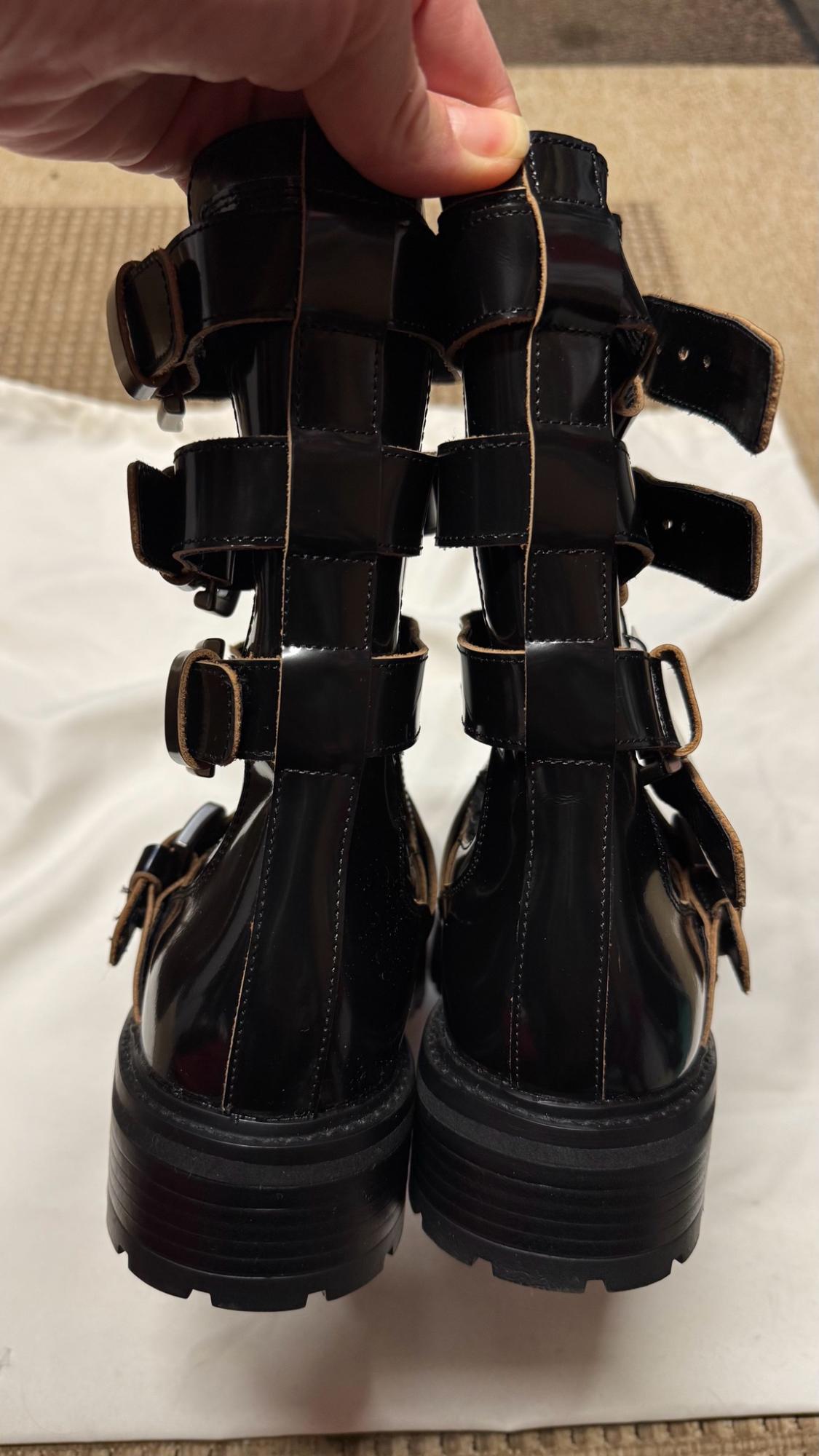 LEATHER CUT-OUT ANKLE BOOTS WITH BUCKLES - Image 2