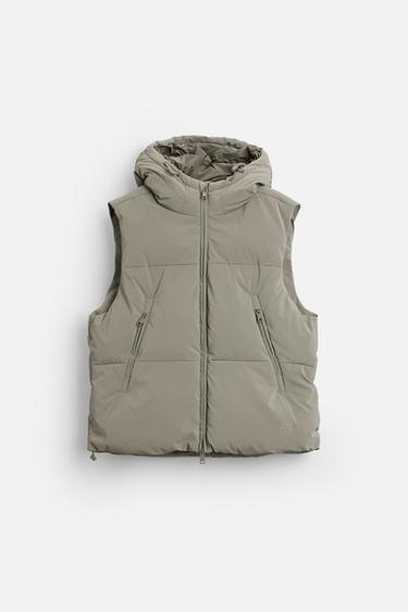 Zara RUBBERIZED HOODED PUFFER VEST - Green