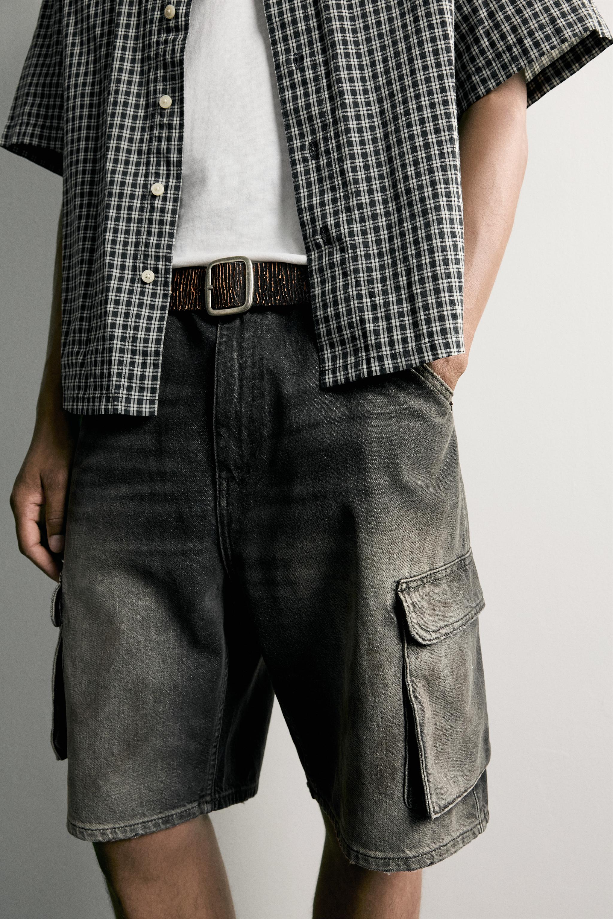 Мужские шорты Zara VINTAGE-EFFECT BAGGY CARGO SHORTS — фото 5