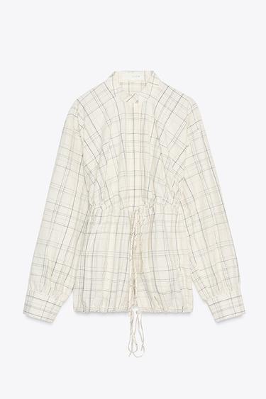 SURCHEMISE BLOUSON BOMBER À CARREAUX ZW COLLECTION - Écru / Bleu marine de Zara - Image 3