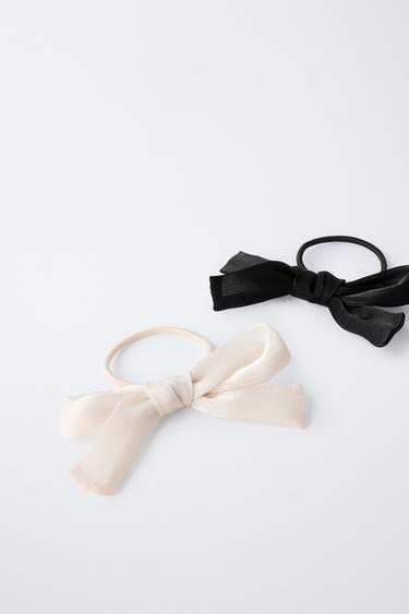 LOT DE DEUX CHOUCHOUS NŒUD EN ORGANZA - Noir / Blanc de Zara - Image 1