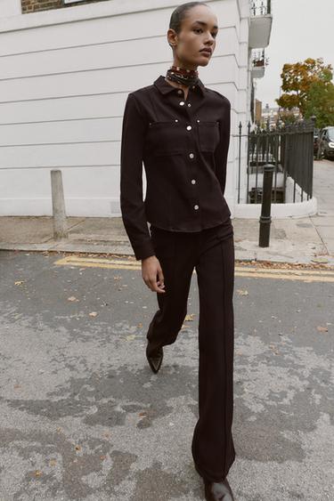 Zara FITTED CREPE SHIRT - Brown
