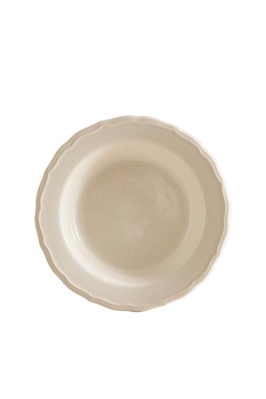 EARTHENWARE SOUP PLATE WITH RAISED-DESIGN EDGE - Ecru by Zara