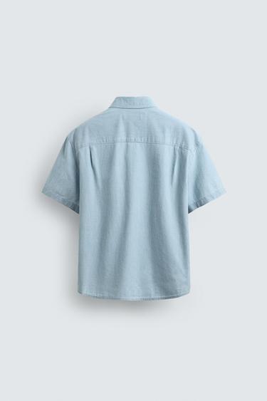 CHAMBRAY SHIRT WITH POCKETS - Light blue by Zara - Image 7