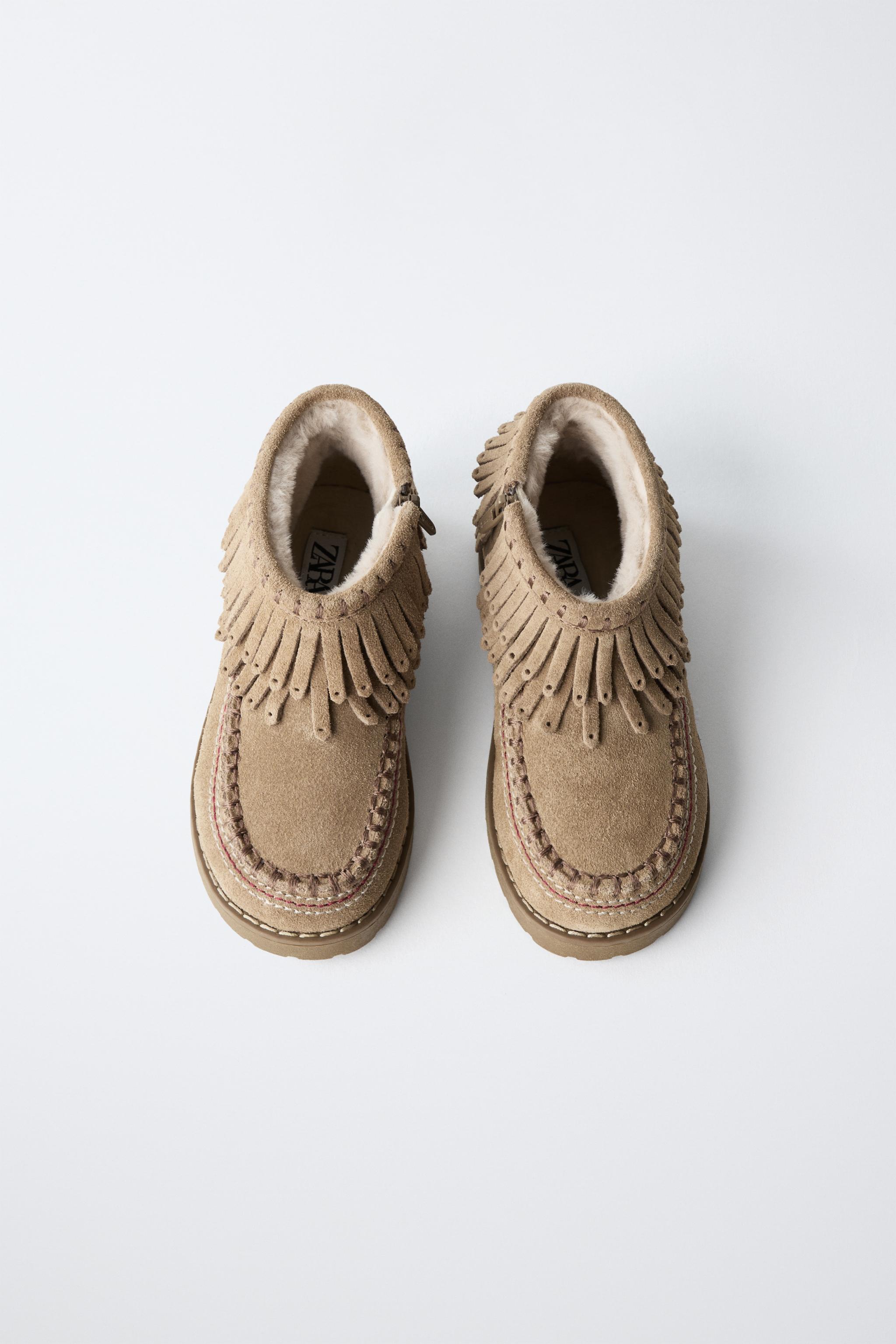 LEATHER FRINGED LINED ANKLE BOOTS