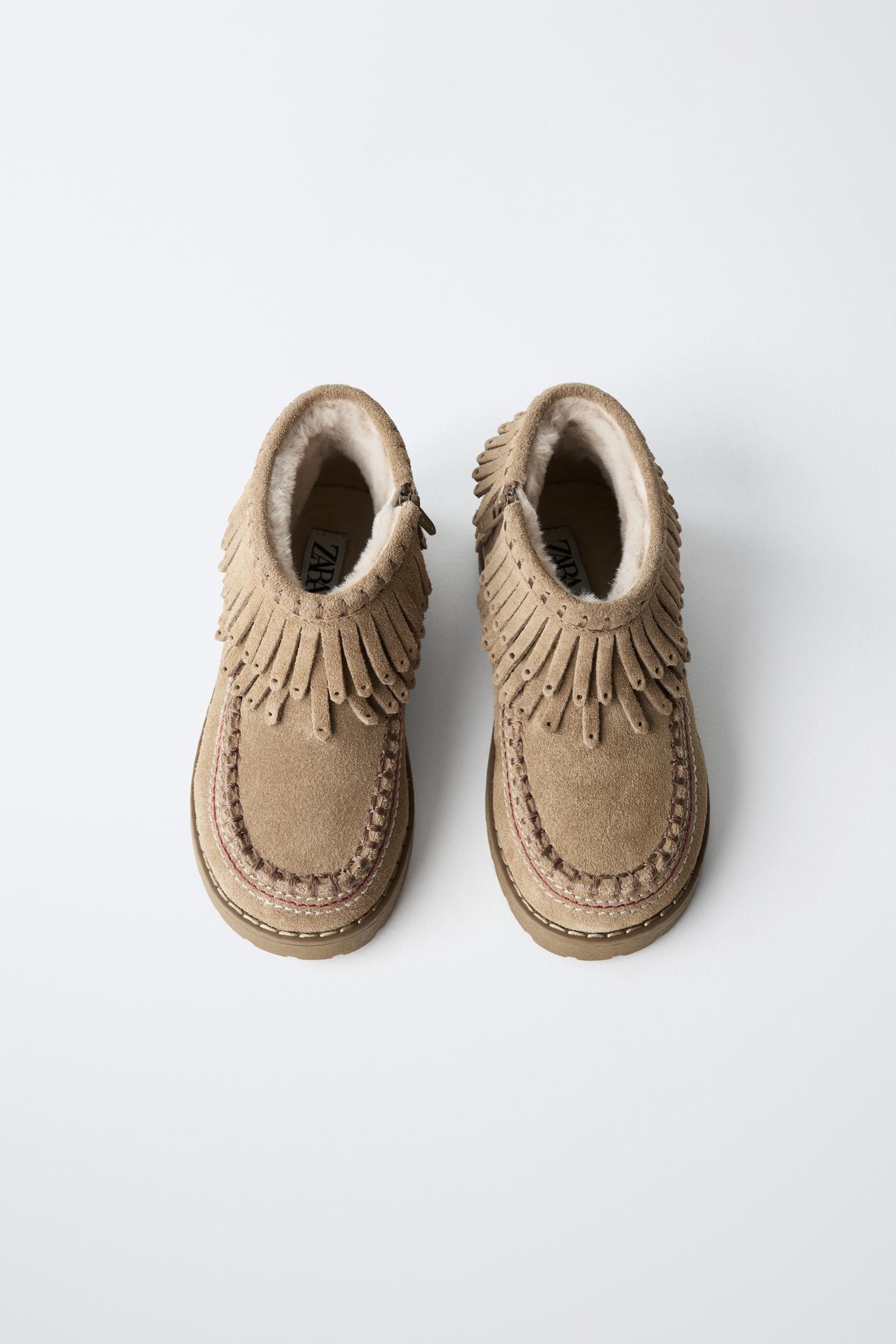 Детские ботинки Zara Leather Fringed Lined Ankle, цвет: Коричневый — фото 4