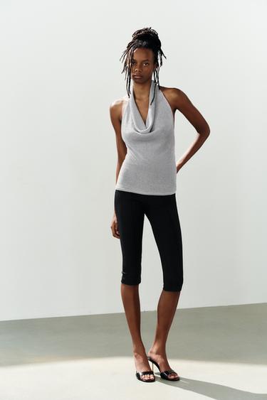 METALLIC THREAD HALTER KNIT TOP - Silver by Zara