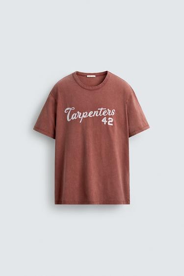 WASHED EMBROIDERED T-SHIRT - Russet by Zara