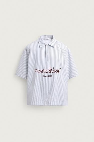 CAMISA POLO BOXY FIT TEXTO ESTAMPADO - rayas de Zara