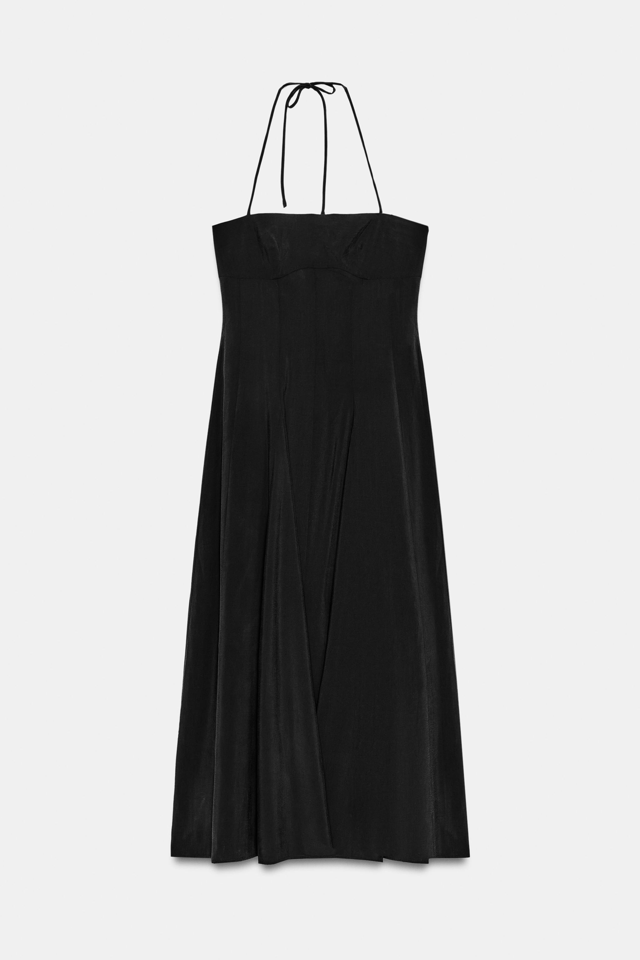 ホルターネックドット柄ミディワンピース - ブラウンブルー | ZARA