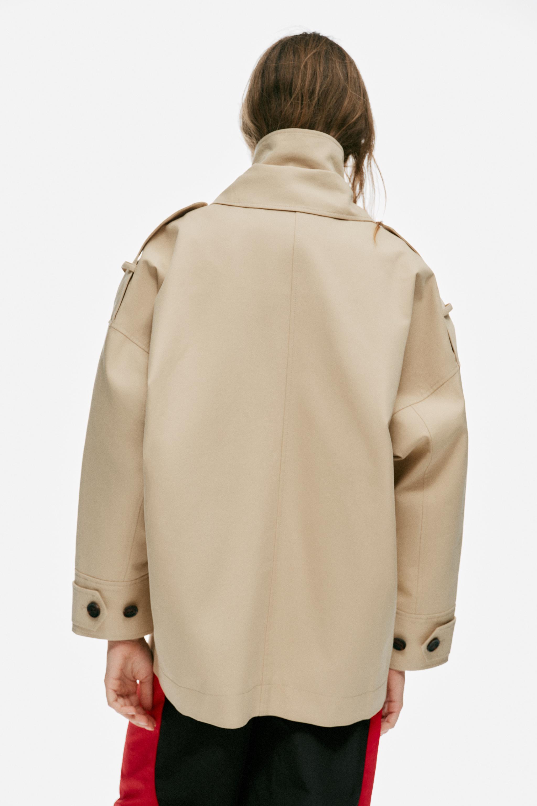 Zara KISA OVERSIZE DİK YAKALI TRENÇKOT görsel 5