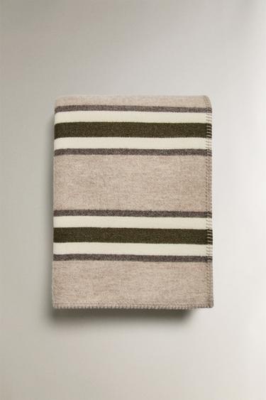 STRIPED WOOL BLEND BLANKET - Light beige by Zara