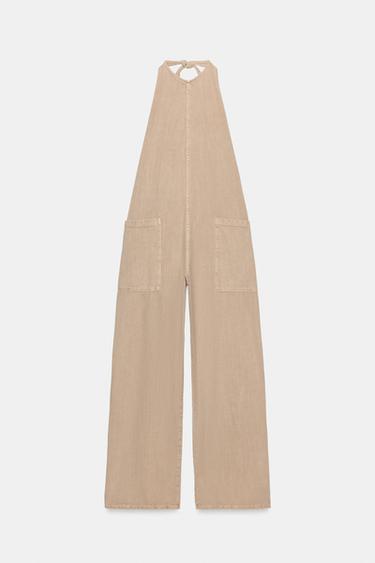 MACACÃO HALTER COM BOLSOS - Areia da Zara - Imagem 0