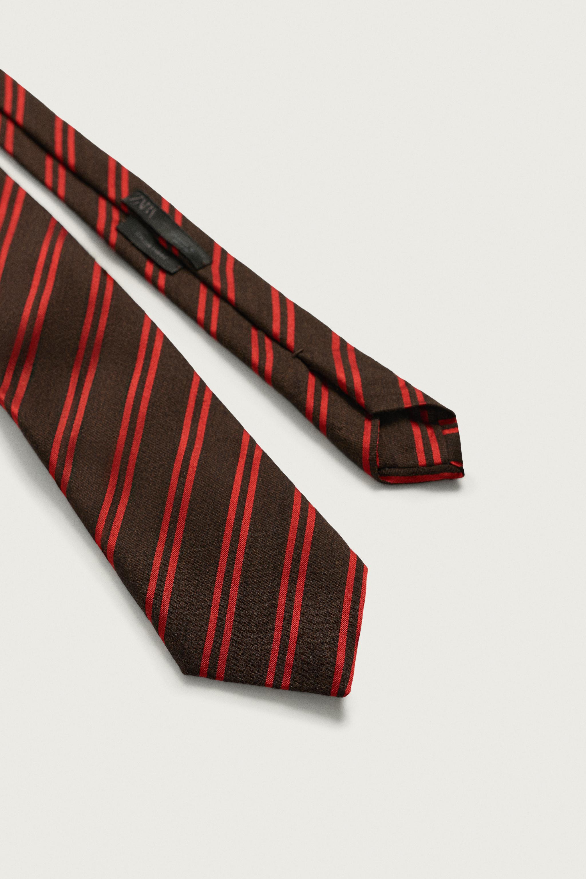 Мужские аксессуары Zara AARON LEVINE X ZARA WOOL-SILK STRIPED TIE — фото 7