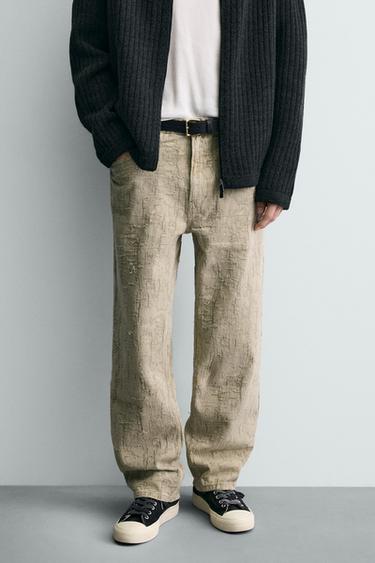 STRAIGHT-LEG JACQUARD TROUSERS - Khaki by Zara