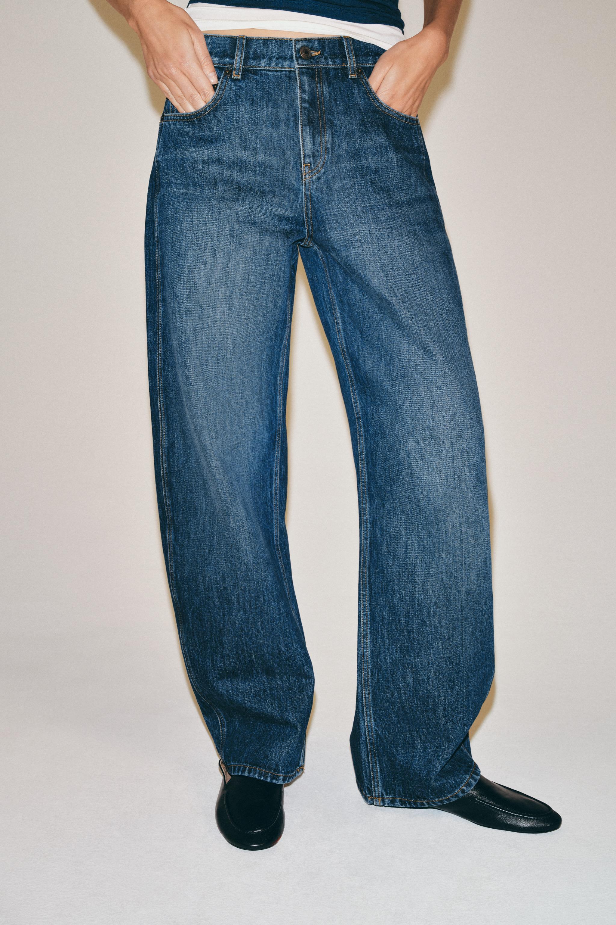 ZW COLLECTION CURVED STRAIGHT MID-RISE JEANS — Blue