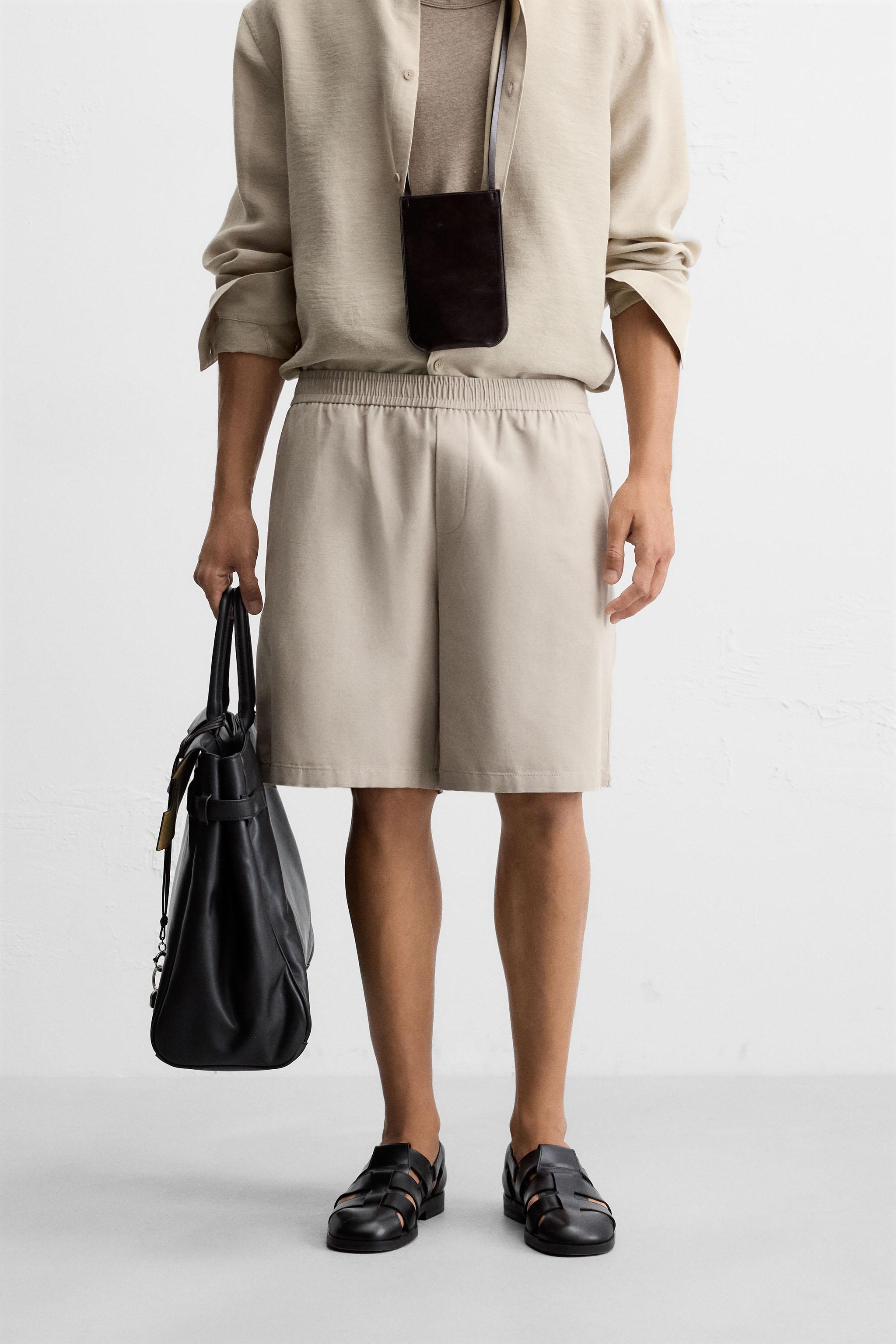 ☆ドイツ発*ZARA*新作*リネンボクサーショートパンツ/SAND☆ ZARA - 新品タグ ZARA リネンショートパンツ ラメ混 ザラ XSの