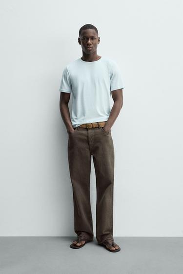 BASIC SLIM FIT T-SHIRT /01 - Light sky blue by Zara