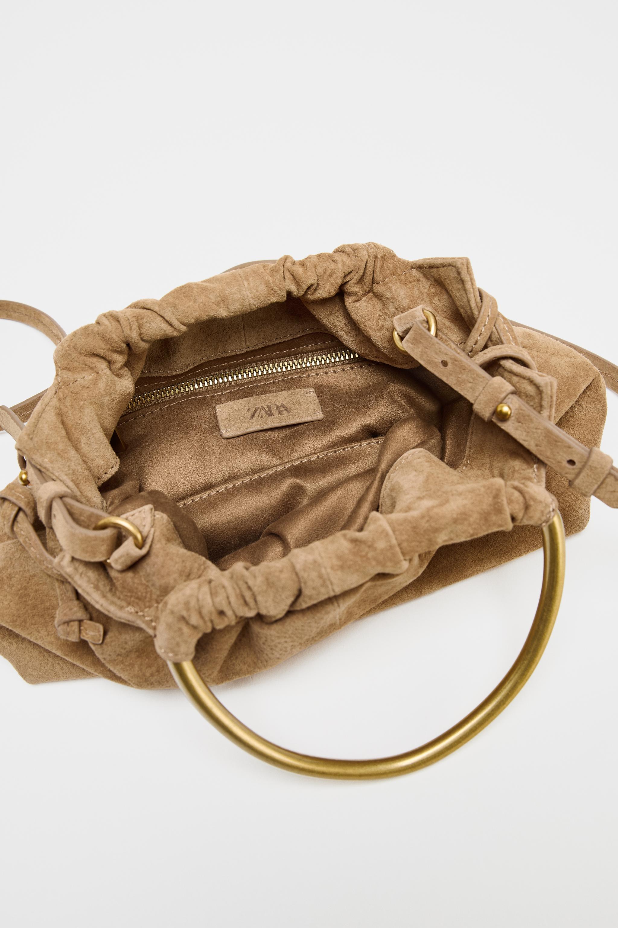 【ZARA】メタルハンドル スプリットスエード ミニボストンバッグ メタルハンドル スプリットスエード ミニボストンバッグ