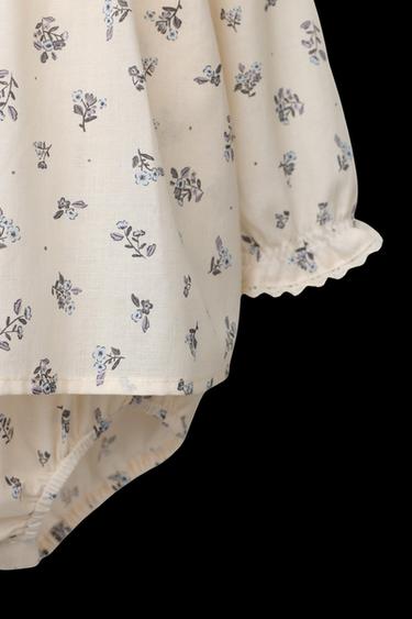 Zara FLORAL PRINT BODYSUIT DRESS - Ecru