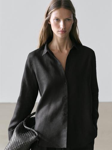 Zara Flowing 100% linen shirt - Black