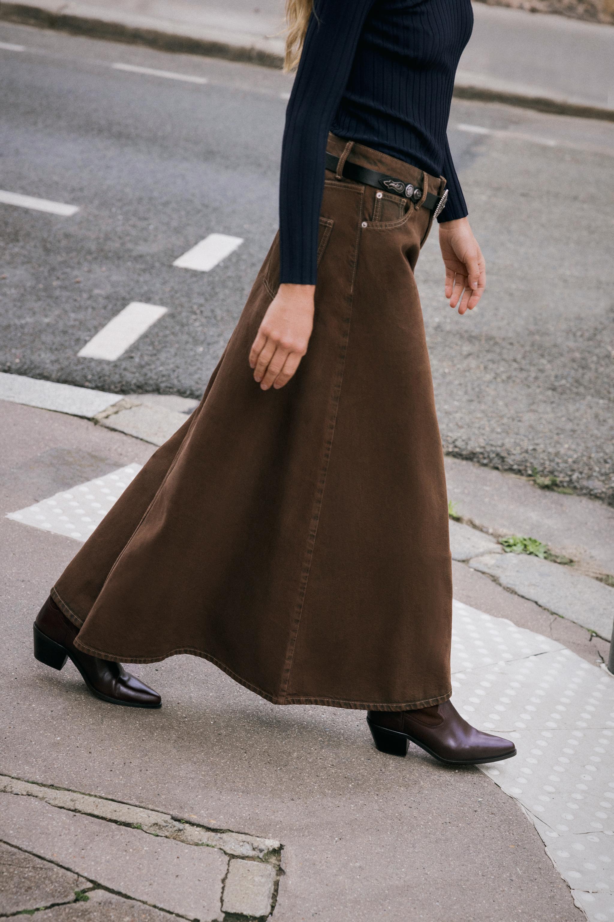 Z1975 レイヤード ミディ丈デニムスカート - ブラウン | ZARA