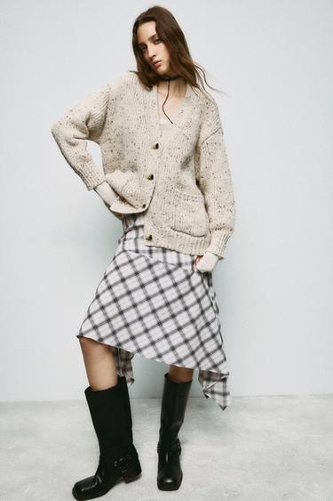 FALDA CUADROS ASIMÉTRICA - Crudo / Azul de Zara