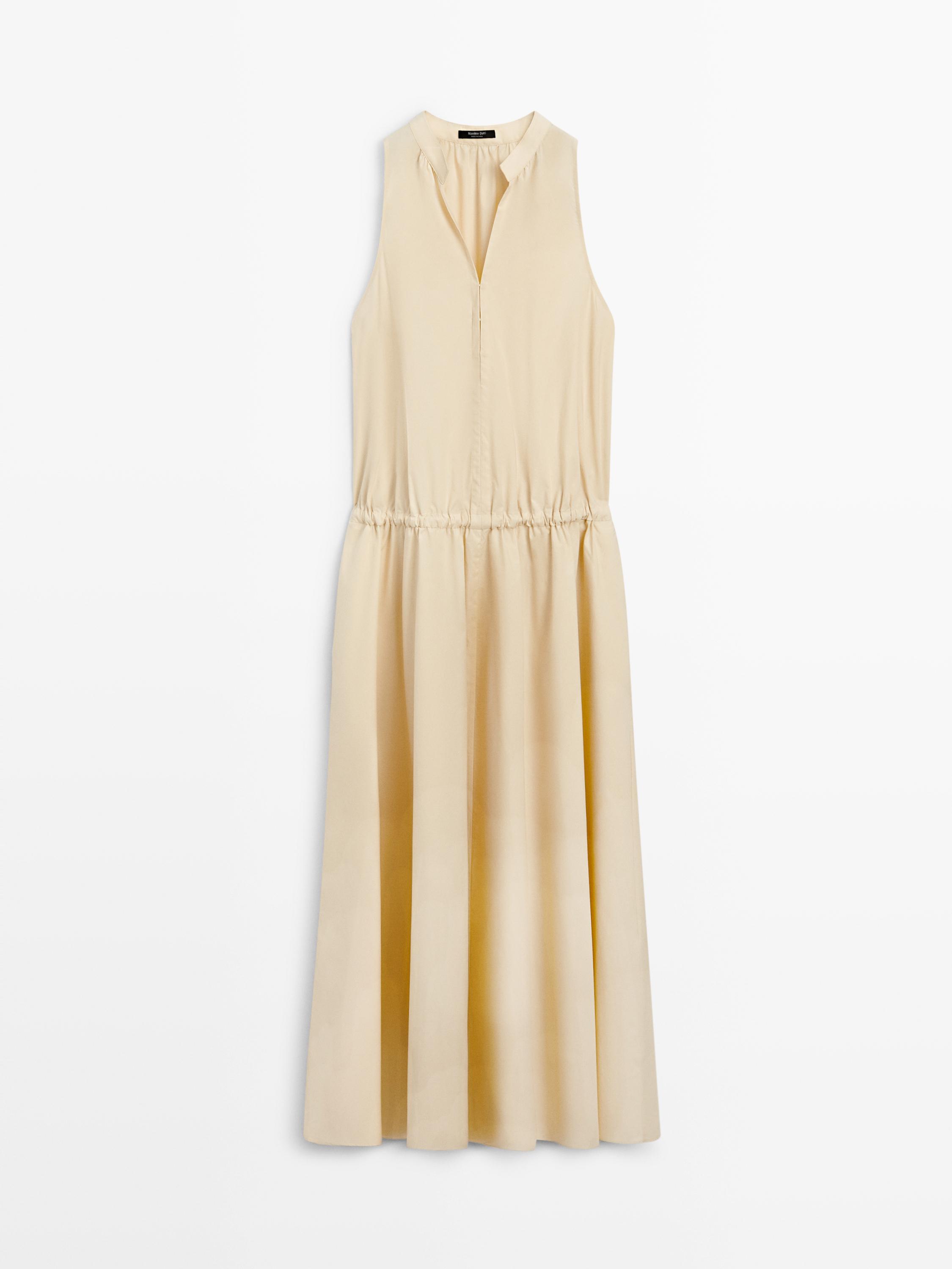 100% cotton midi dress with elasticated waist