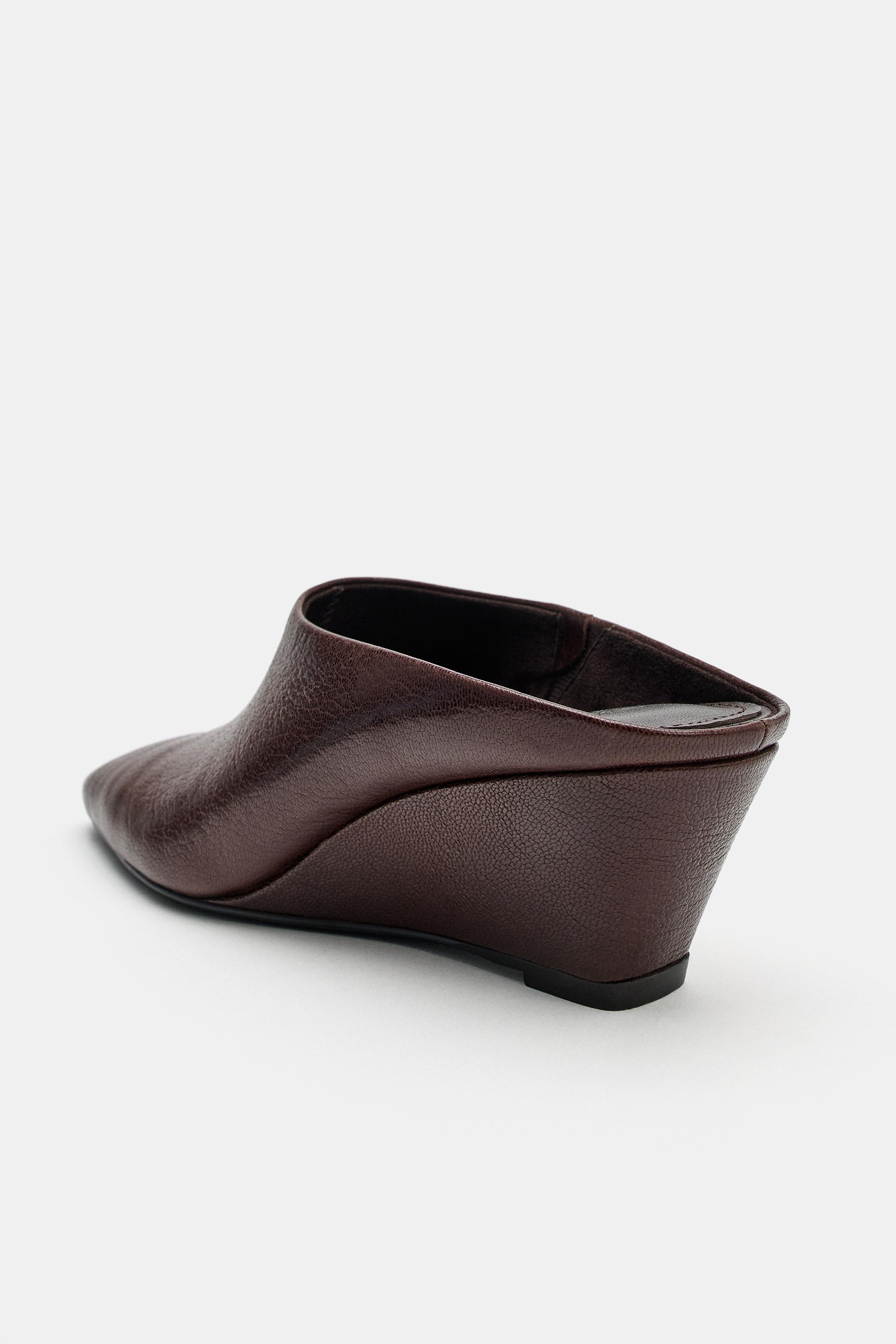 Женские сабо Zara LEATHER WEDGE MULES — фото 4