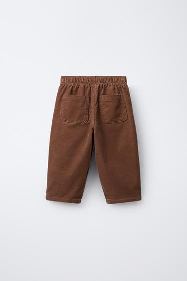 PANTALON EN VELOURS CÔTELÉ BOUTONS DOUBLÉ - Marron clair de Zara - Image 1