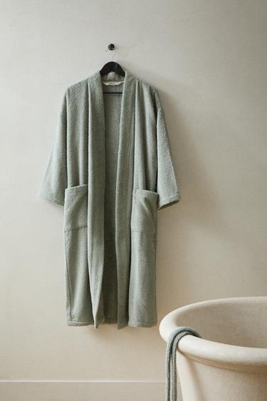 HIGH QUALITY COTTON BATHROBE (420 GXM²) - Blue / Green by Zara