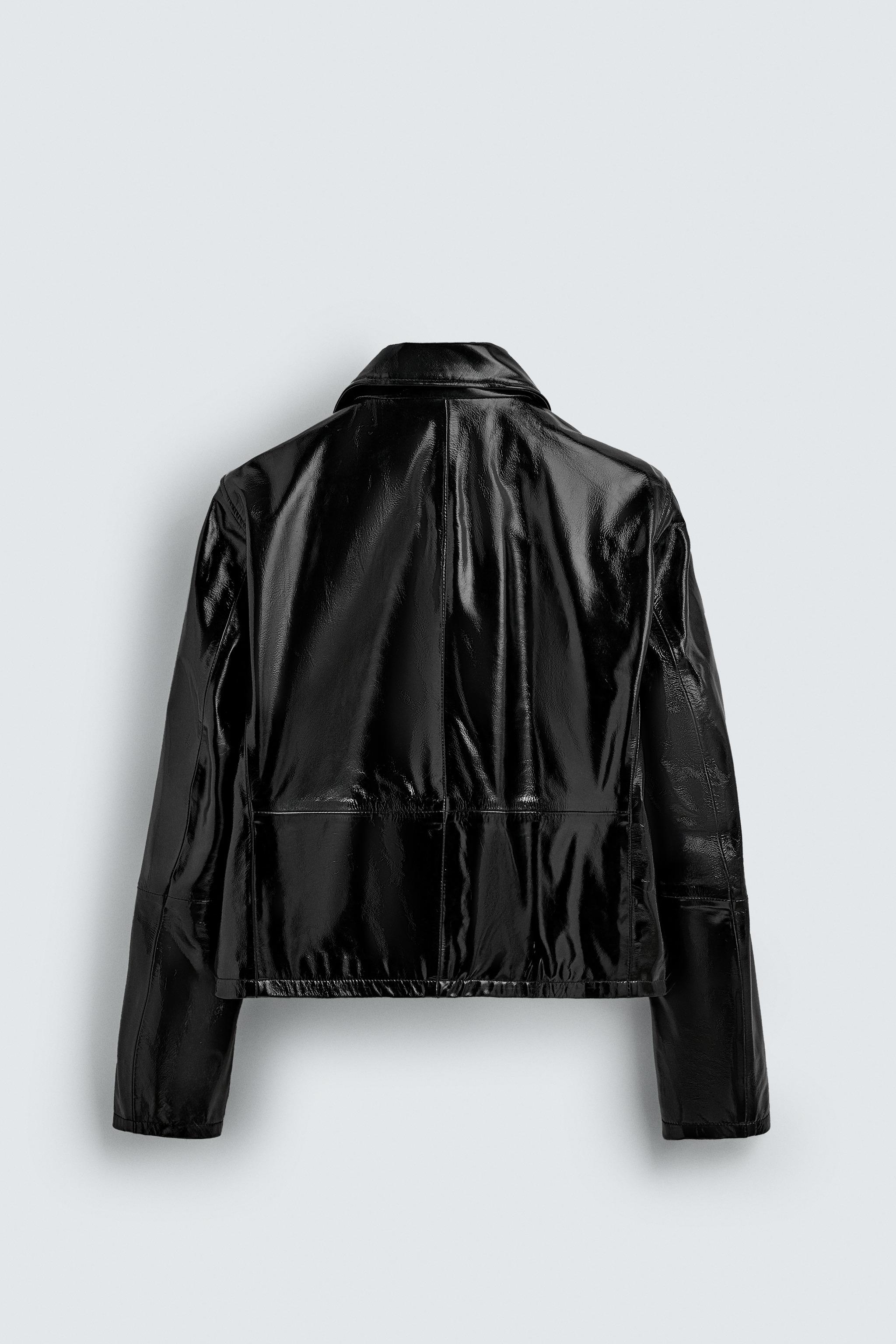 光沢仕上げクロップド丈レザージャケット - ブラック | ZARA Japan / 日本