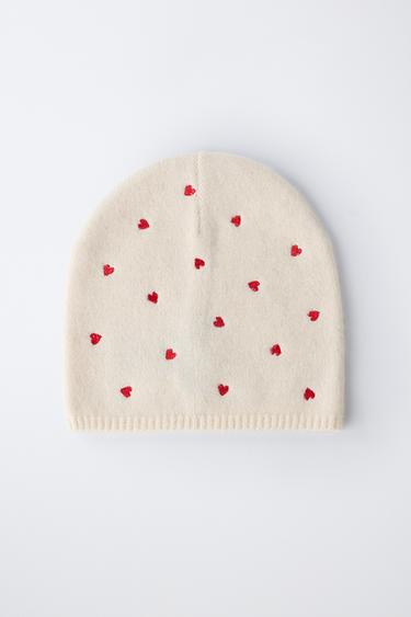BONNET EN MAILLE CŒURS BRODÉS - Écru de Zara - Image 3