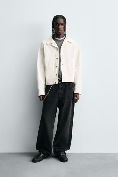 Zara 紋理短版合身襯衫式外套 - 磨白色 - 圖片 0
